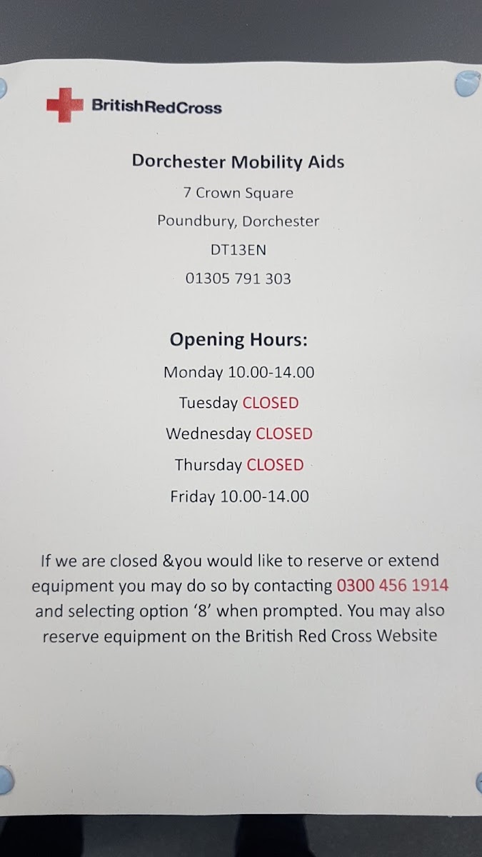 British Red Cross Mobility Aids Service, 7 Crown Square, Poundbury, Dorchester